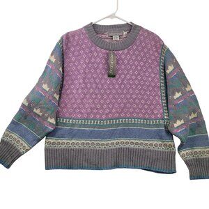 Vintage Deadstock White Stag Sweater L - Linen Cotton Oversized Purple Gray NWT